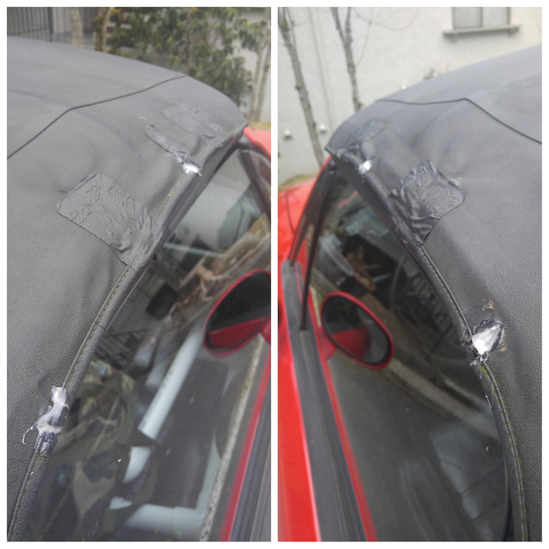 Right side, left side. The soft top is literally help together with tape and glue.